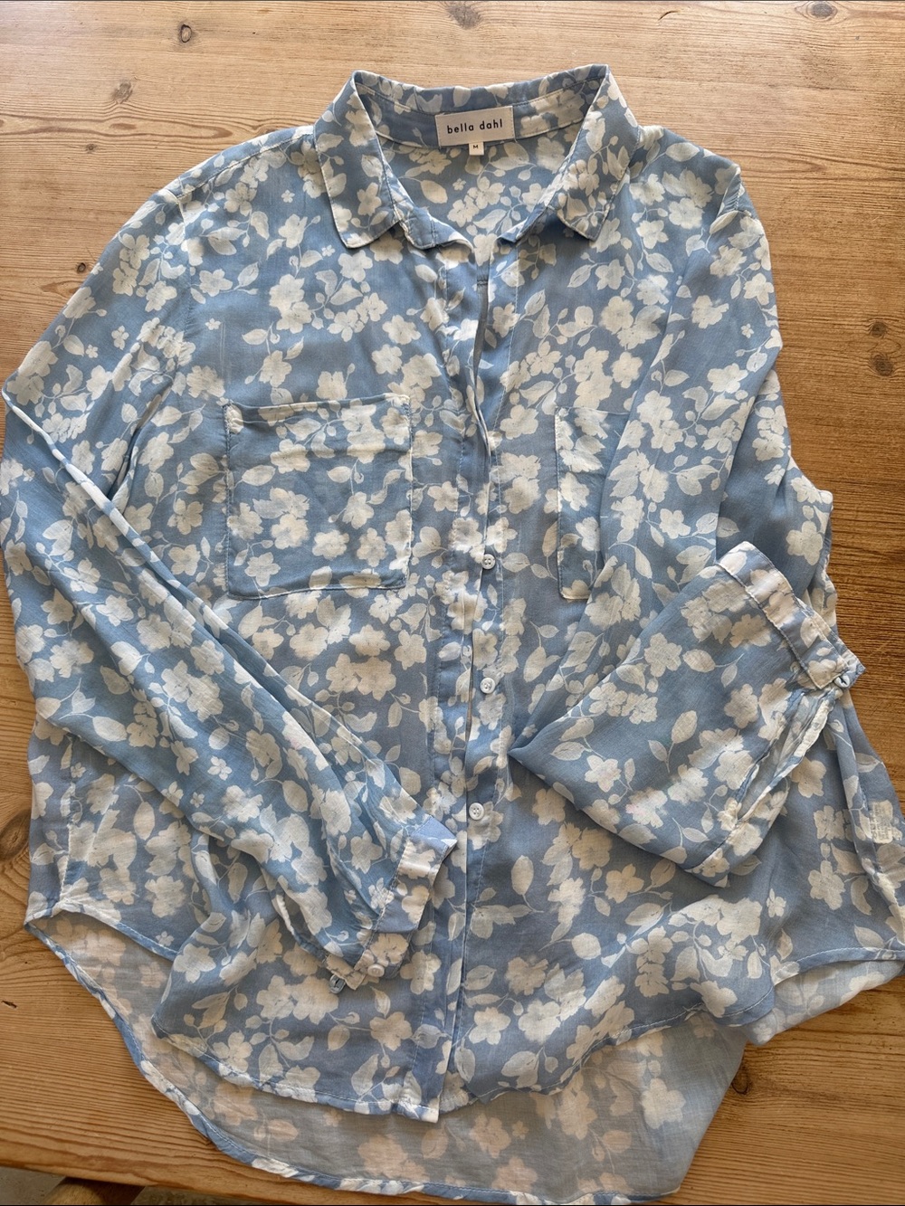 Bella Dahl Light Blue and White Floral Button-Up Blouse